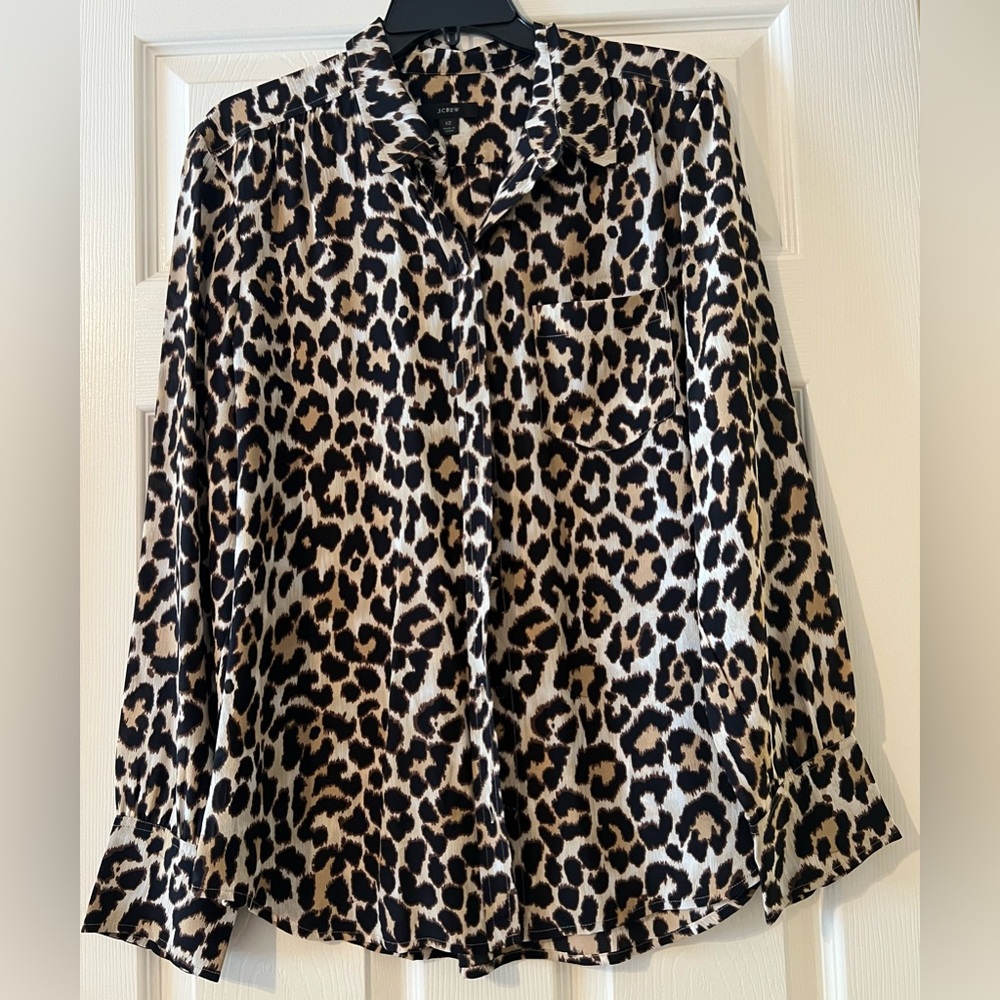J. Crew Women’s Silk Button Down Shirt in Leopard Print Size 12